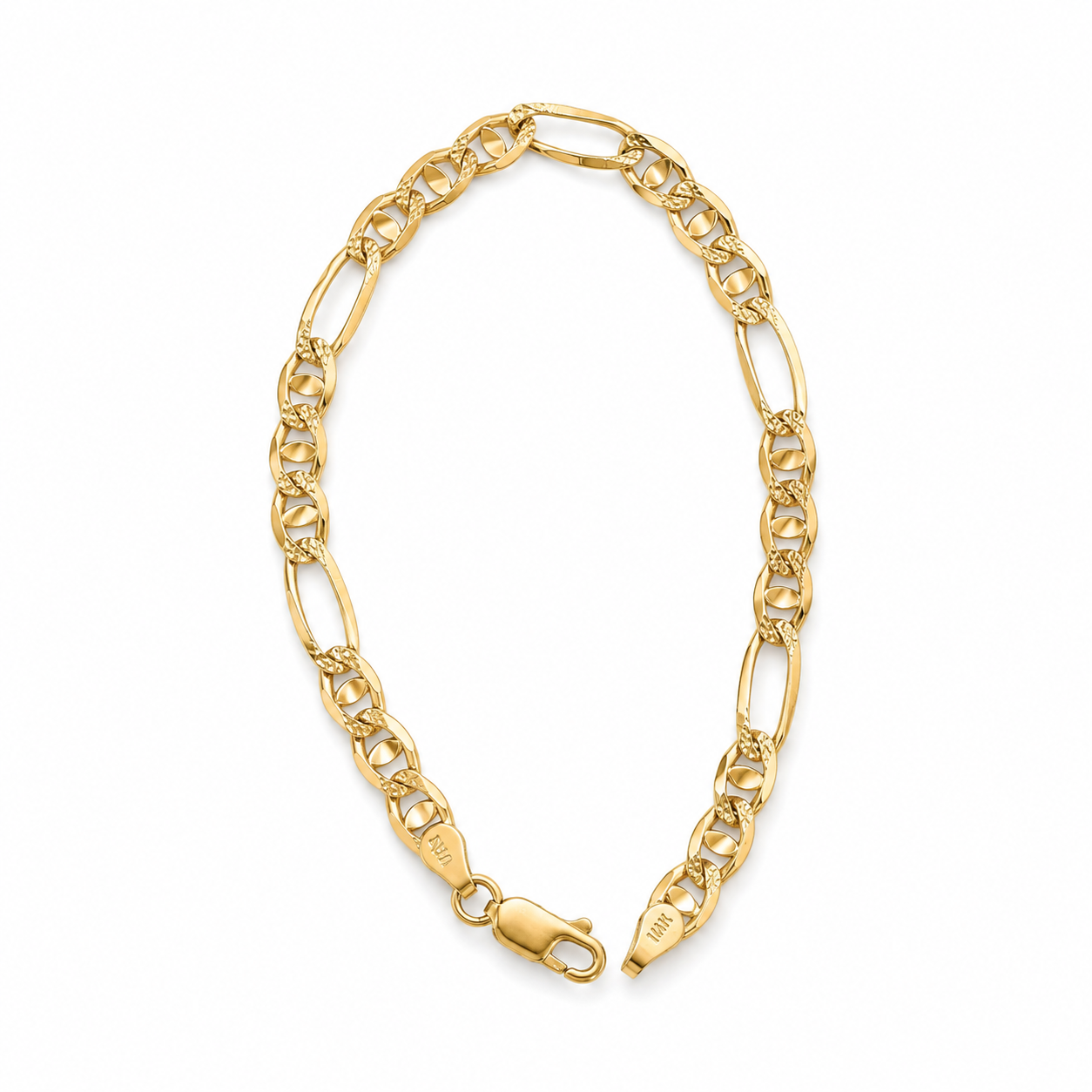 14K Yellow Gold Fancy Link Bracelet with Textured Accents