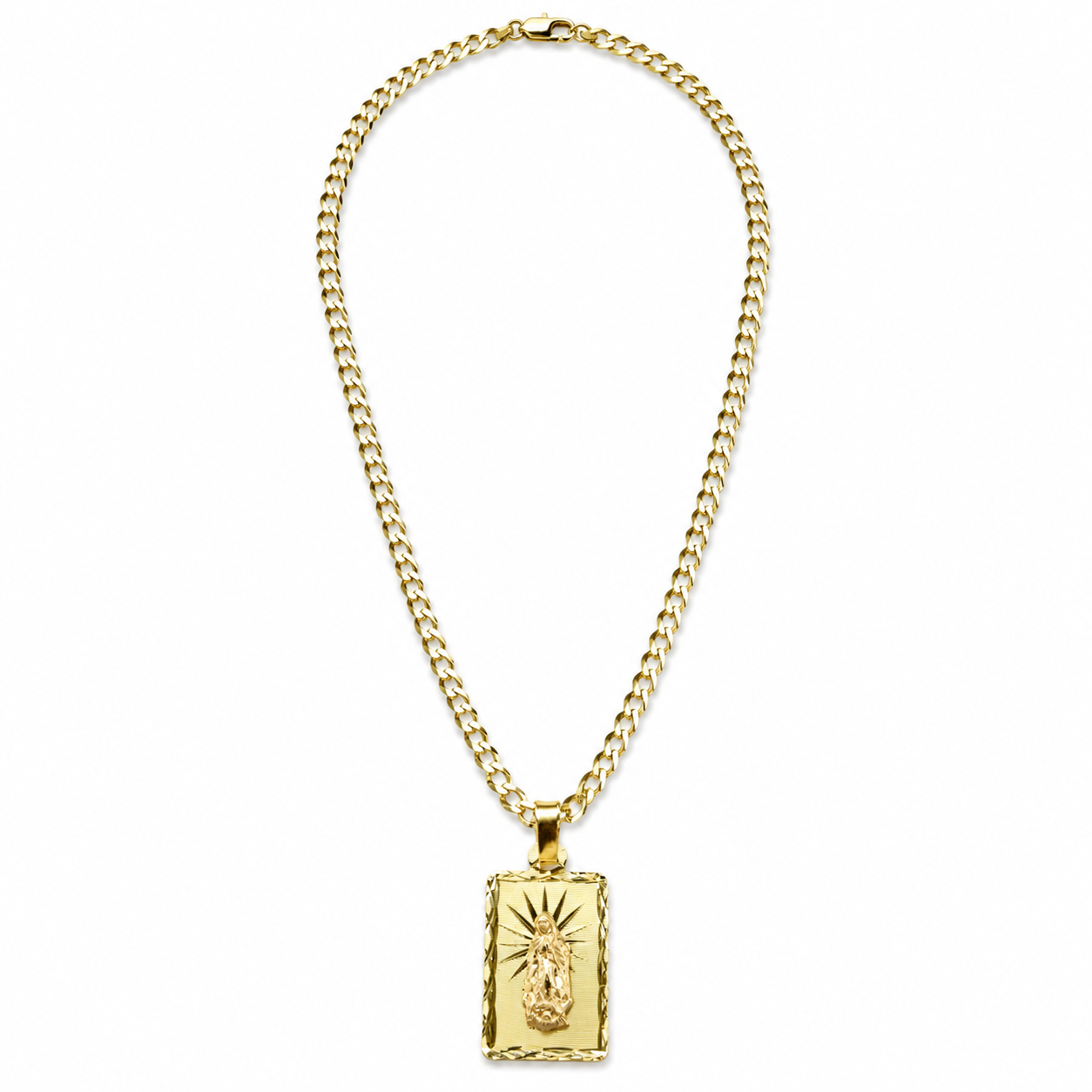 14K Yellow Gold Virgin of Guadalupe Pendant Necklace