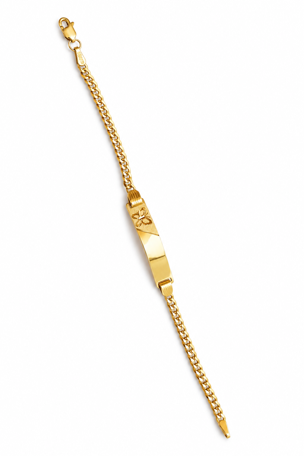 14K Yellow Gold Butterfly ID Bracelet with Curb Link Chain