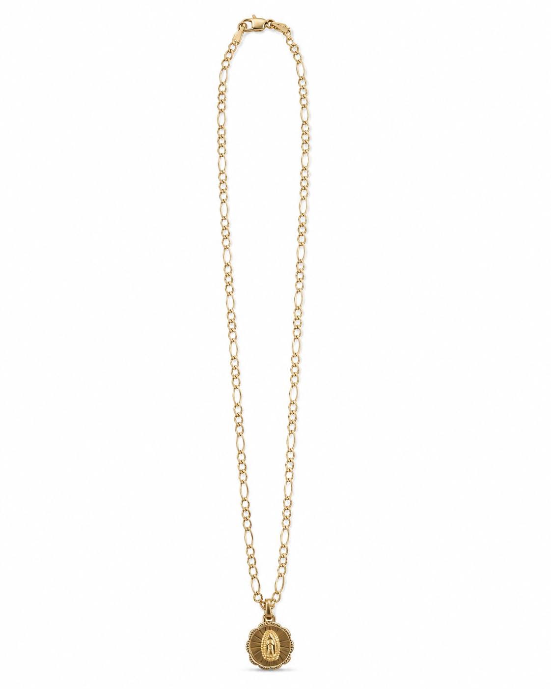14K Yellow Gold Virgin of Guadalupe Medallion Necklace
